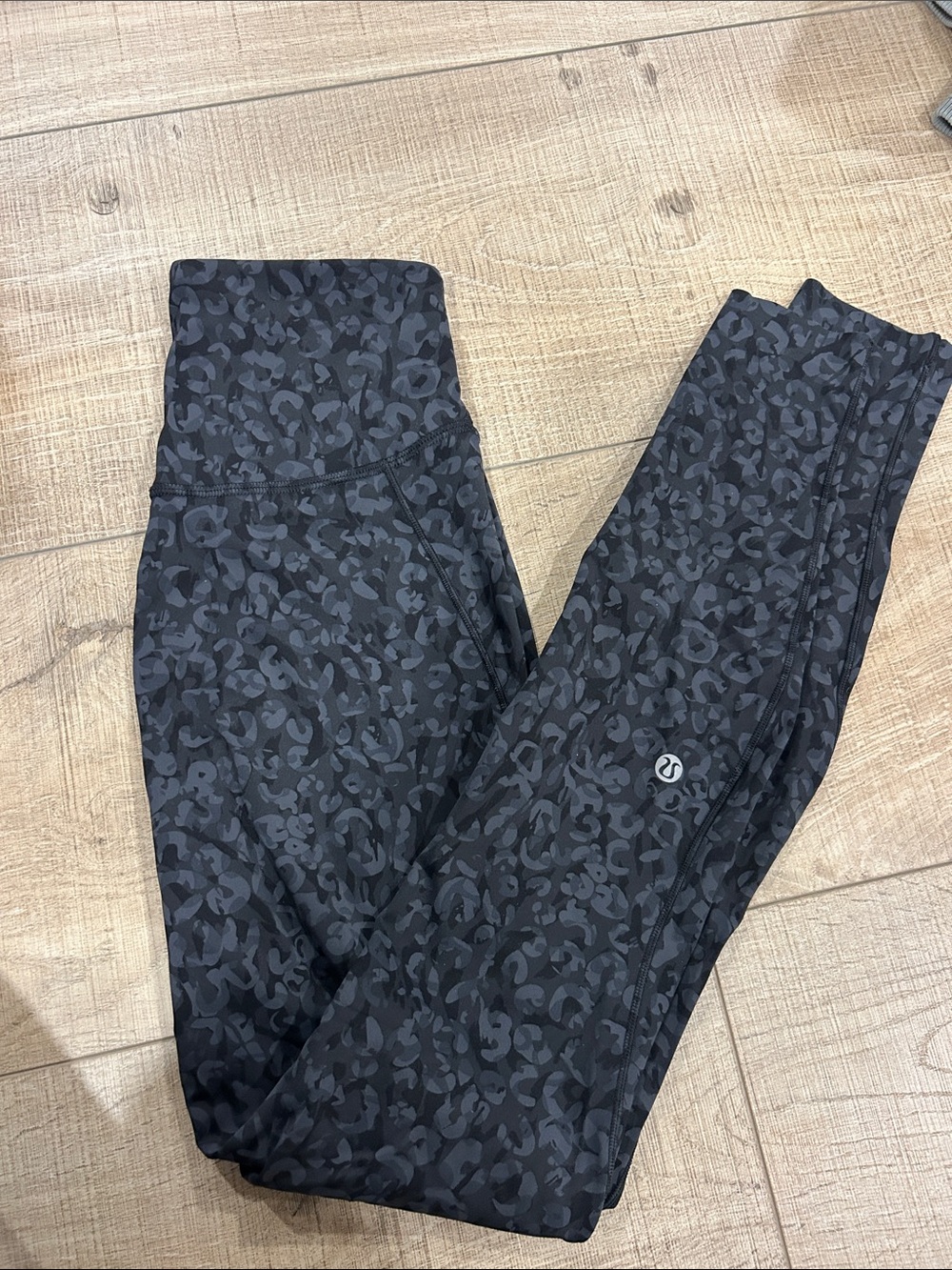 Lululemon Black Charcoal Leopard Print High-Waist Leggings- Size 4
